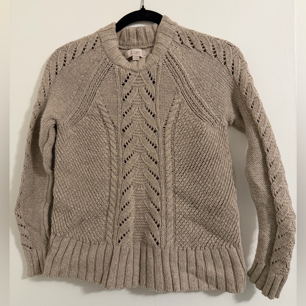 LOFT Taupe Textured Knit Sweater